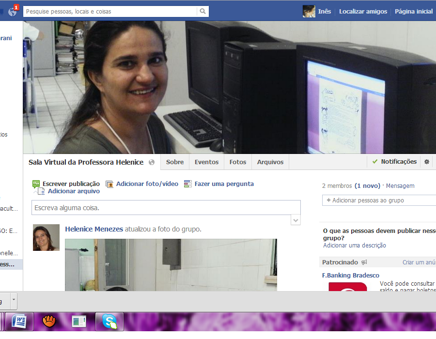 Sala virtual da professora Helenice no Facebook