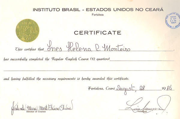 Curso Inglês no IBEU 1984