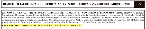 DOECE Prefeitura Horizonte Engenheiro Agrônomo 2007