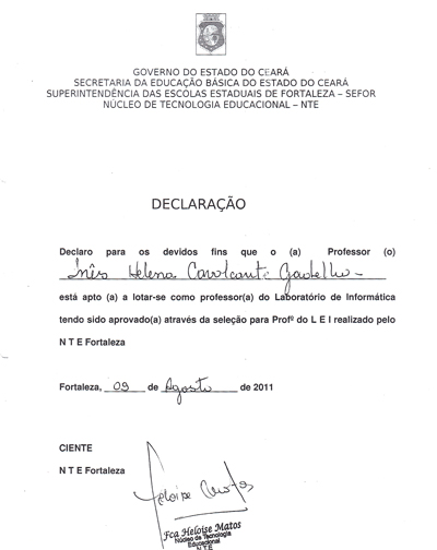 Declaração NTE Professor LEI 2011